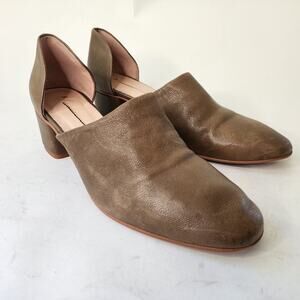 Anthropologie Olive Green D'Orsay Booties EU 39 US 8-8.5 Block Heel Mules